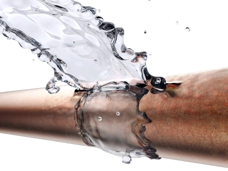 Water spraying from a burst copper pipe
